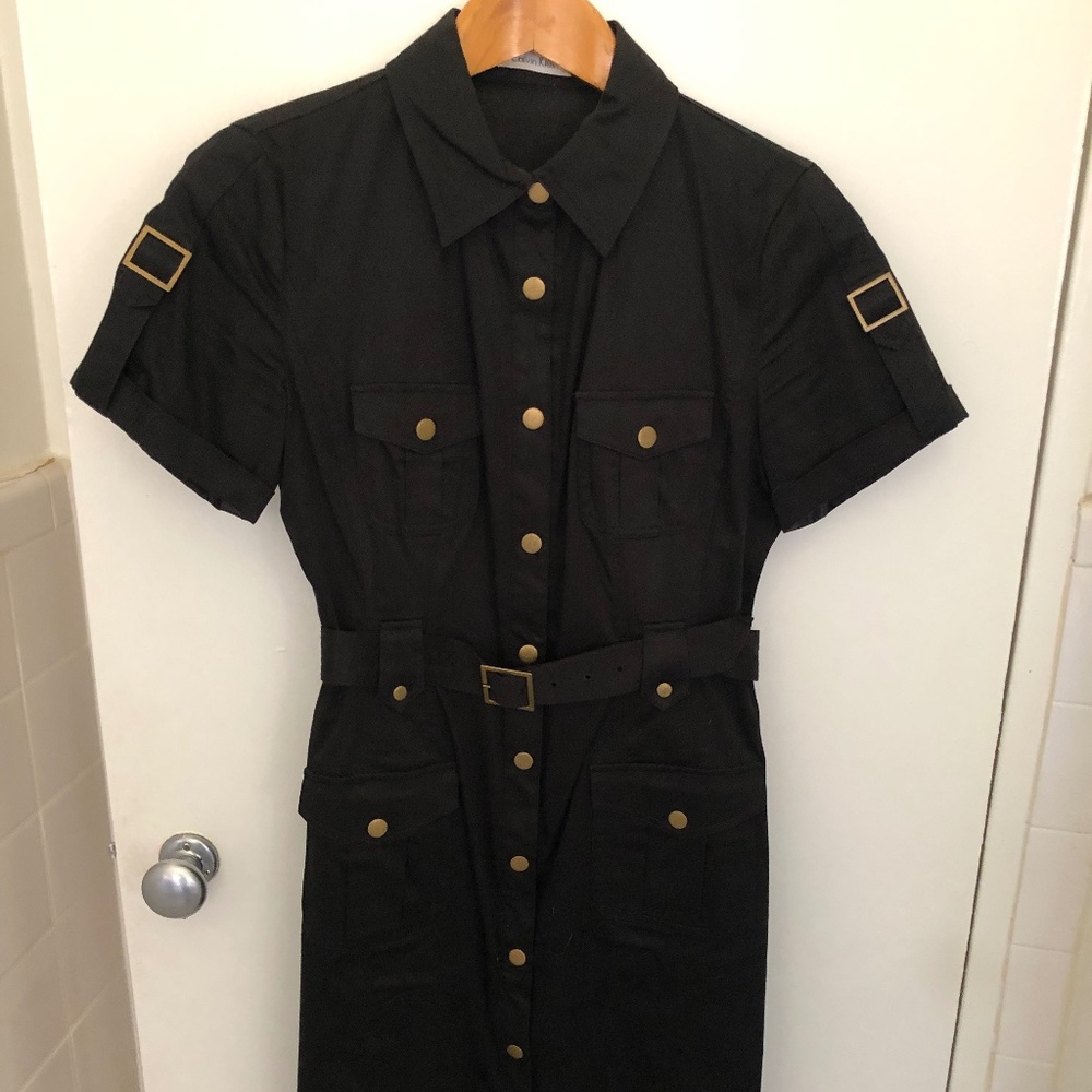 Calvin Klein Black Button-down Shirtdress with Belt (Size 6)